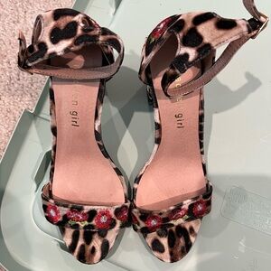 Madden Girl Leopard Print Ankle Strap Sandals with Floral Embroidery - Pink